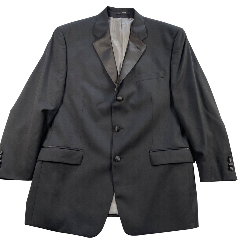 Calvin Klein Tuxedo Jacket Mens 44R‎ 100% Wool Black Satin Trim Three Button